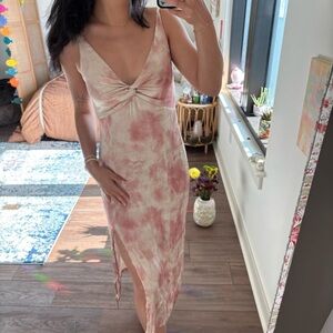 Zara pink satin tie dye maxi dress with slit size small